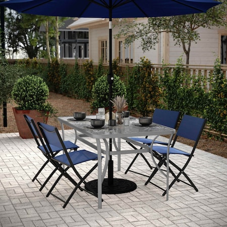 Flash Furniture Tory 35in. x 59in. Rect Patio Tbl w/Tempered Glass Top w/Umbrella Hole and Steel Tube Frame in Slvr TLH-SC-094L-SV-GG